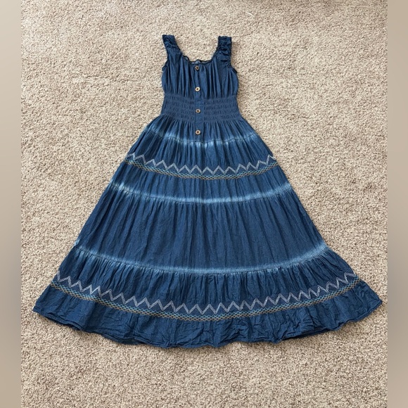 indigo y lace Dresses & Skirts - Smocked Navy Blue Tiered Maxi Dress with Button Front